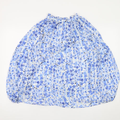 H&M Women’s Blue Floral Chiffon Ruffle Tie Neck Tunic Blouse Size 12