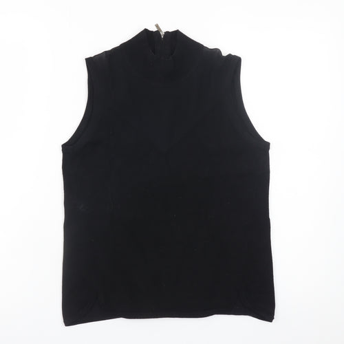 Karen Millen Women Black Mock Neck Sleeveless Jersey Blouse Size 2