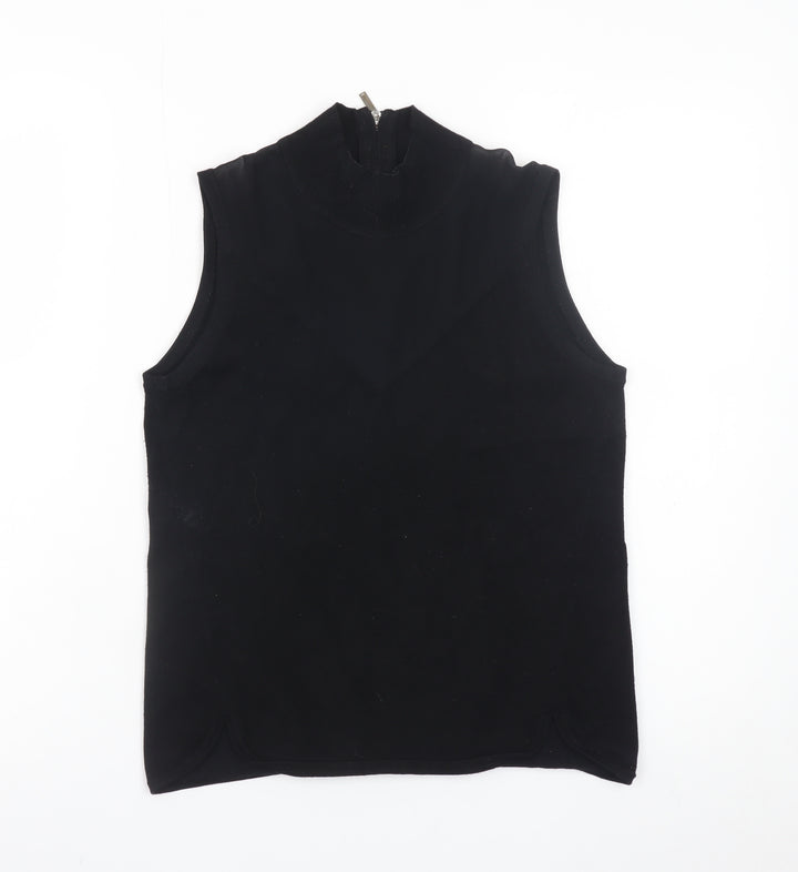 Karen Millen Women Black Mock Neck Sleeveless Jersey Blouse Size 2
