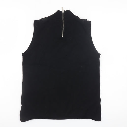 Karen Millen Women Black Mock Neck Sleeveless Jersey Blouse Size 2