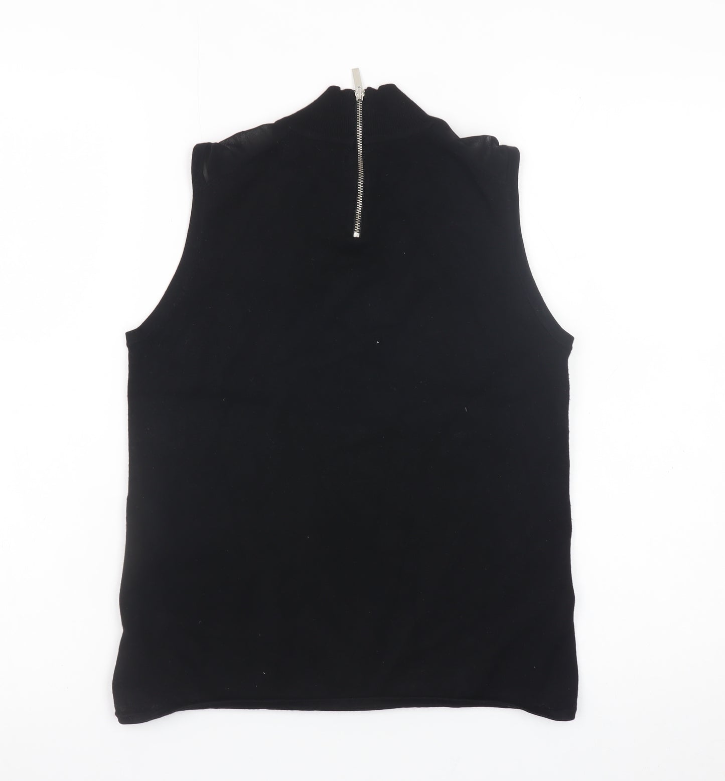 Karen Millen Women Black Mock Neck Sleeveless Jersey Blouse Size 2