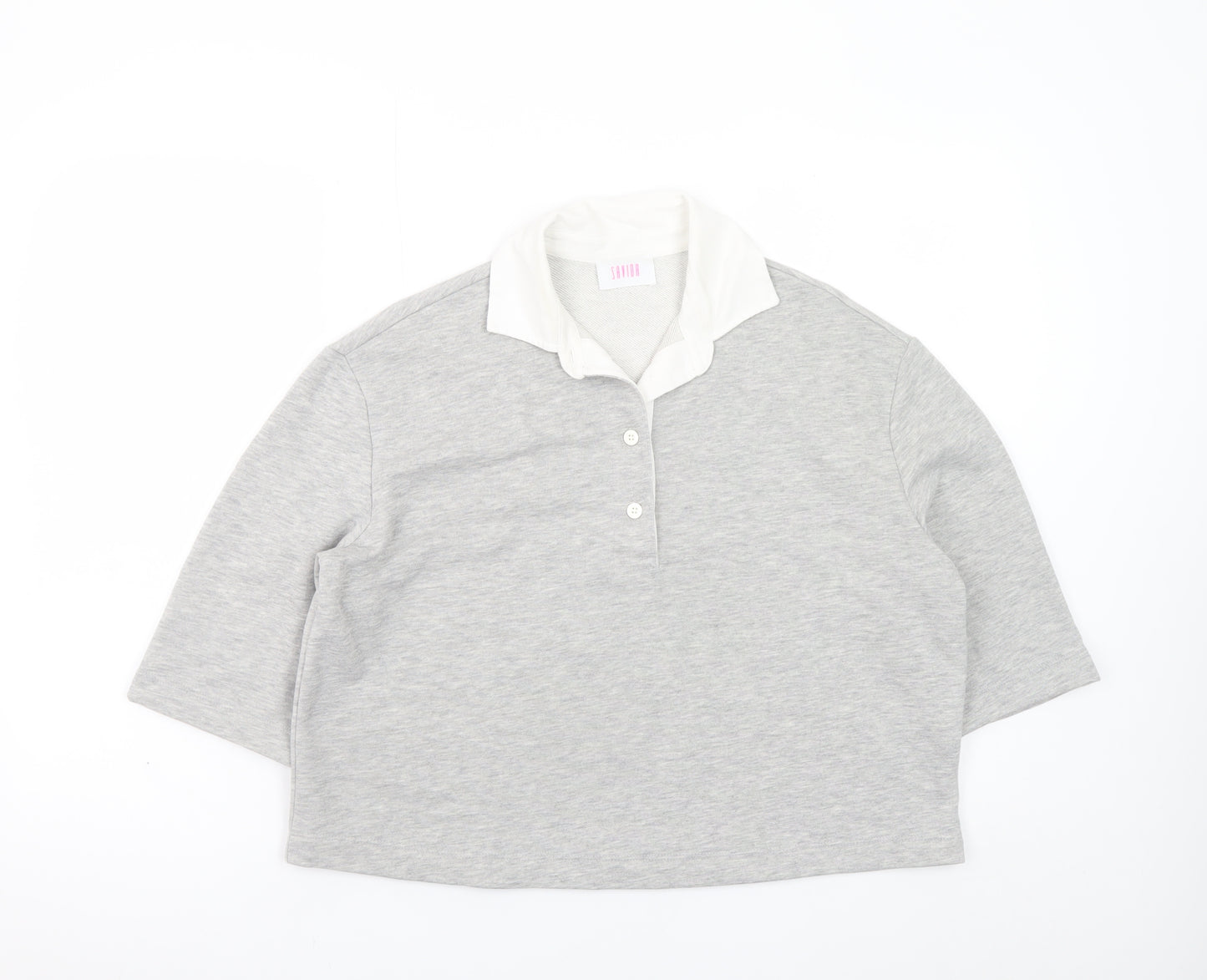 Savida Women's Grey Collared Cropped Polo Top Size 10