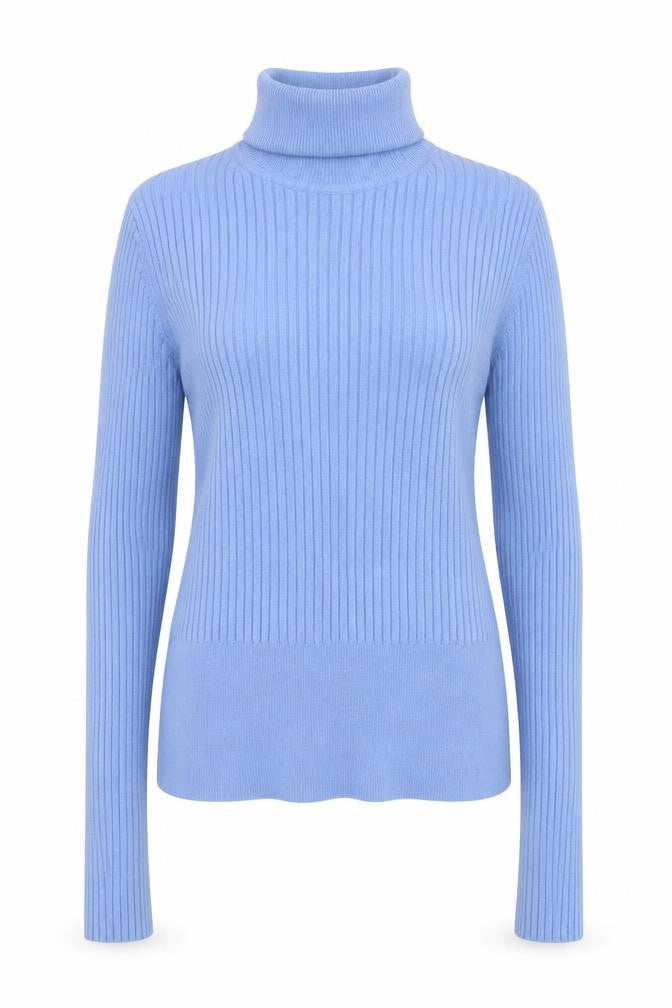 ZARA Women Blue Roll Neck Ribbed Knit Top Size 12 Slim Fit
