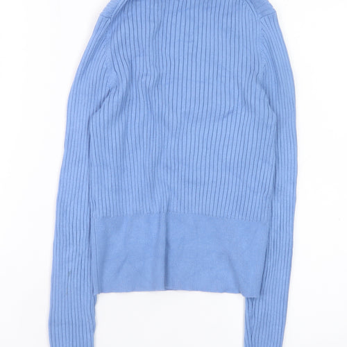 ZARA Women Blue Roll Neck Ribbed Knit Top Size 12 Slim Fit