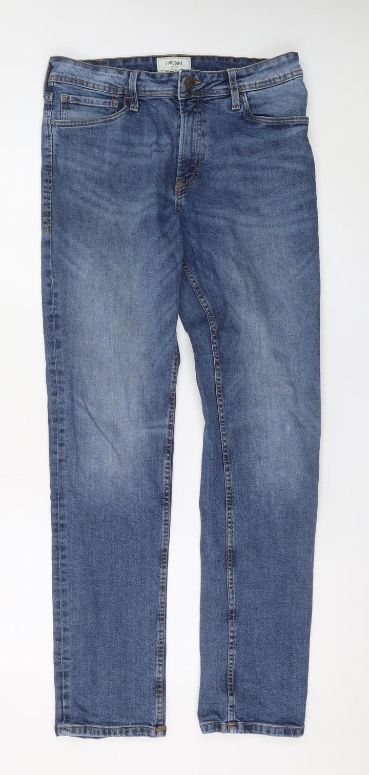 PRODUKT Men's Blue 32W 34L Slim Fit Straight Denim Jeans
