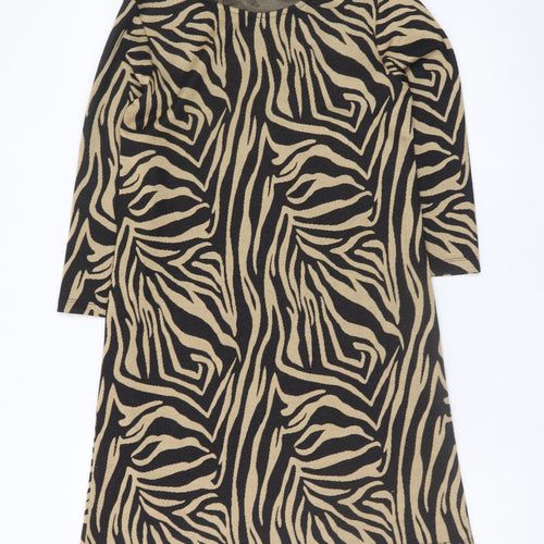 Stradivarius Women’s Beige Zebra Print Shift Knit Dress Size 8