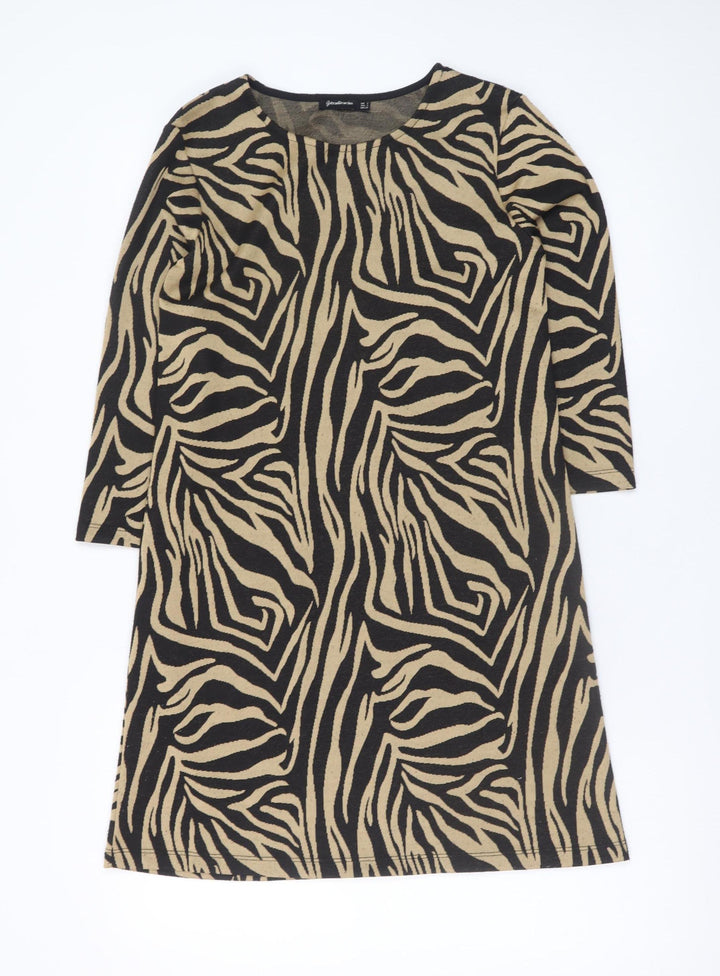 Stradivarius Women’s Beige Zebra Print Shift Knit Dress Size 8