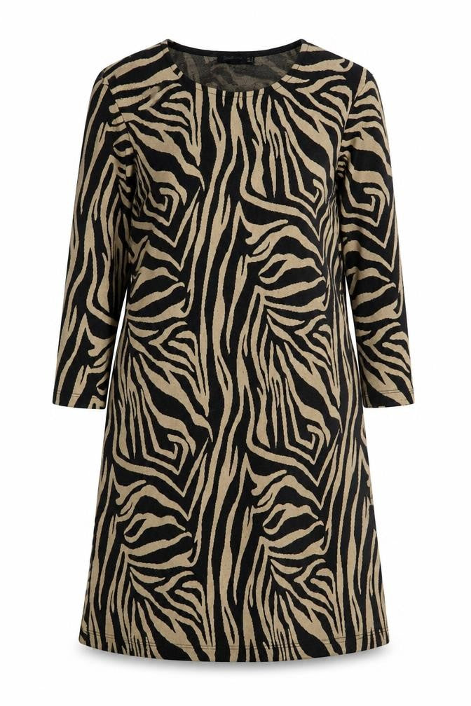 Stradivarius Women’s Beige Zebra Print Shift Knit Dress Size 8