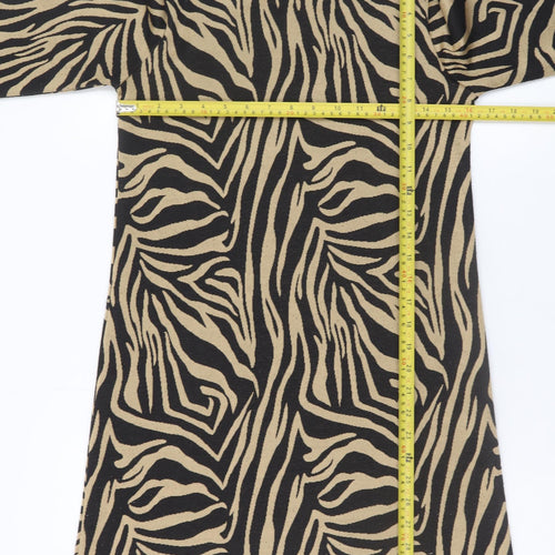 Stradivarius Women’s Beige Zebra Print Shift Knit Dress Size 8