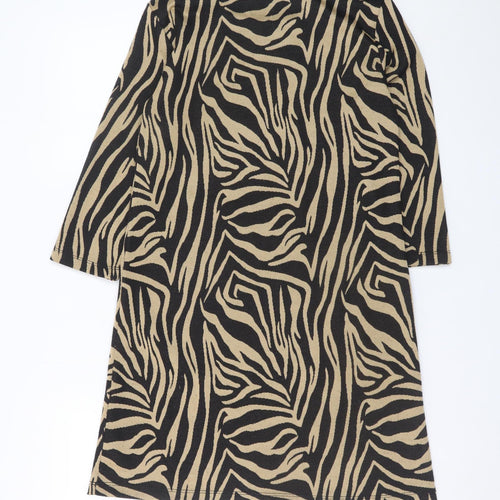 Stradivarius Women’s Beige Zebra Print Shift Knit Dress Size 8