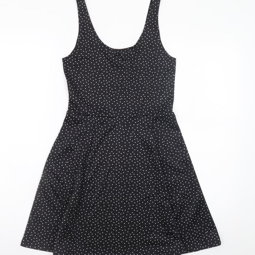 H&M Women Black Polka Dot A-Line Scoop Neck Dress Size 10