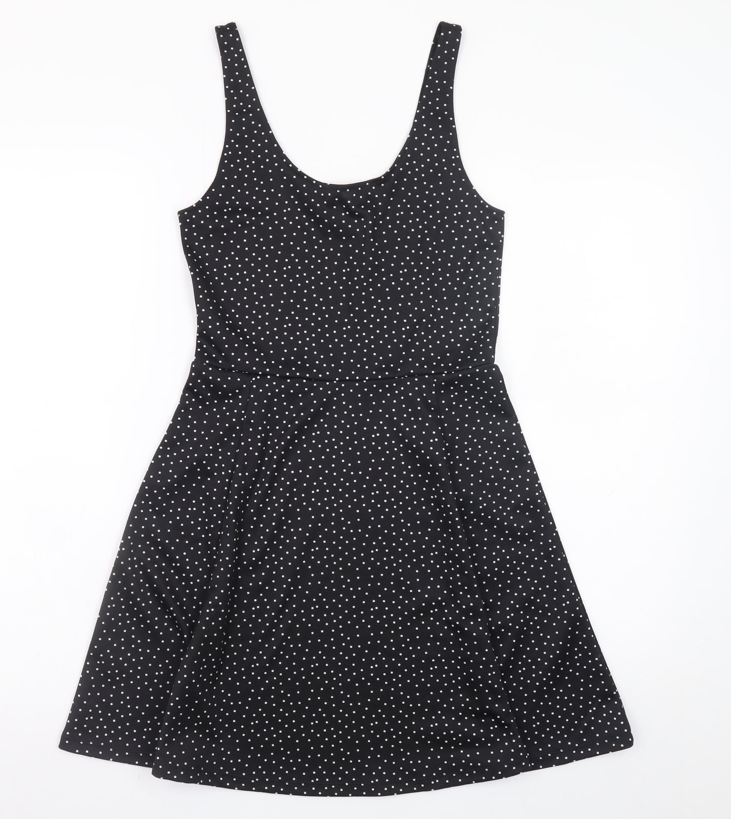 H&M Women Black Polka Dot A-Line Scoop Neck Dress Size 10