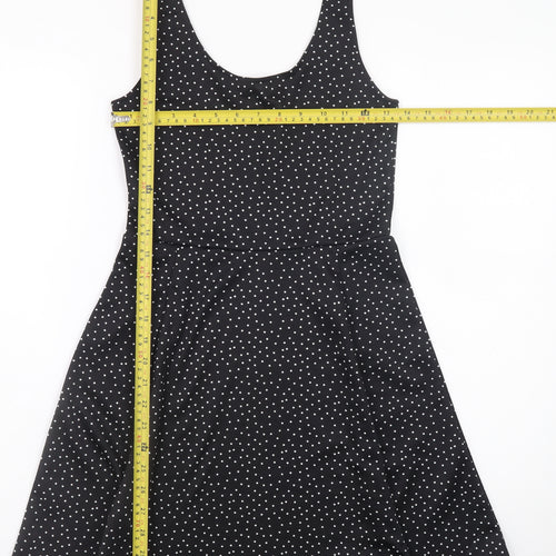 H&M Women Black Polka Dot A-Line Scoop Neck Dress Size 10
