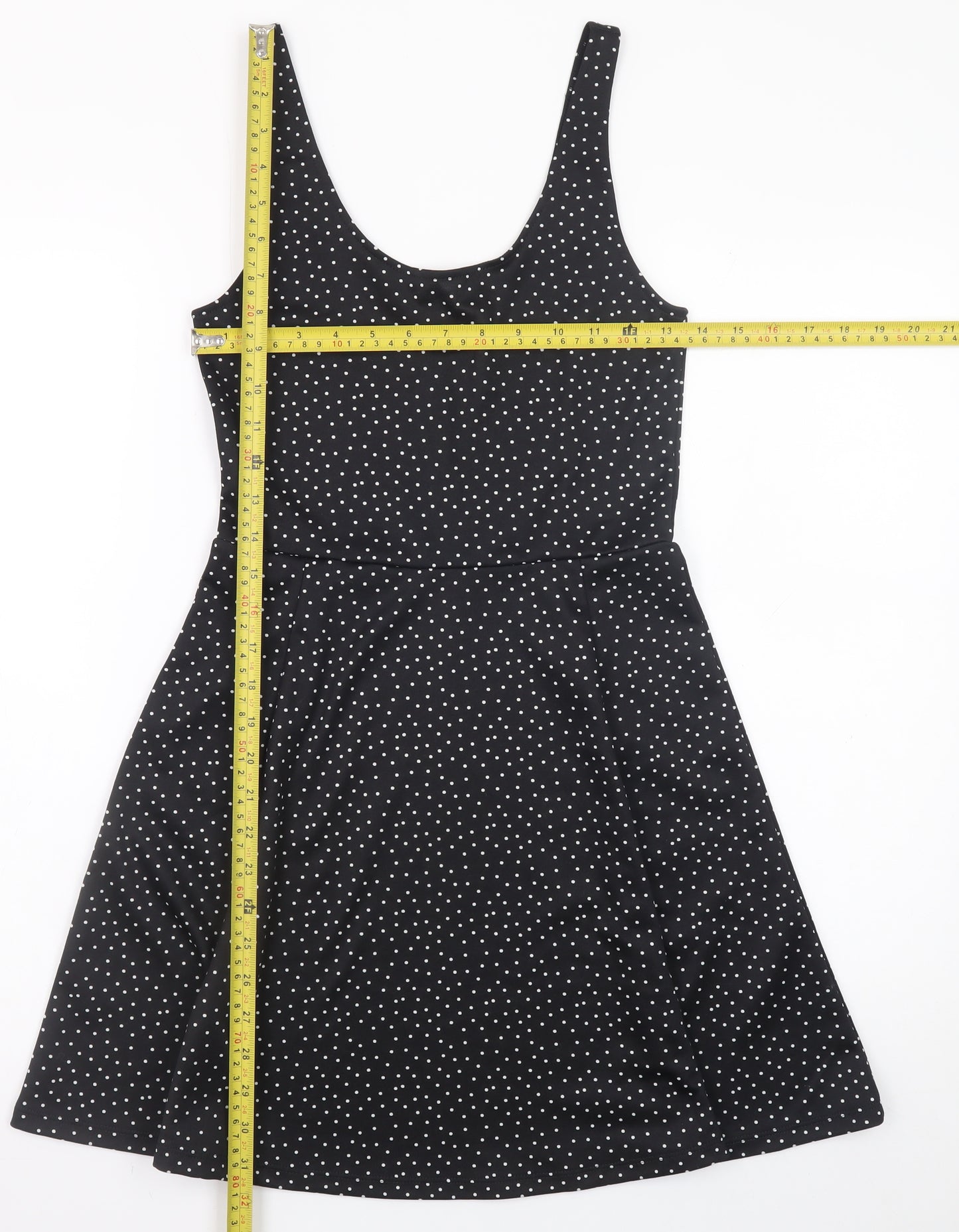 H&M Women Black Polka Dot A-Line Scoop Neck Dress Size 10