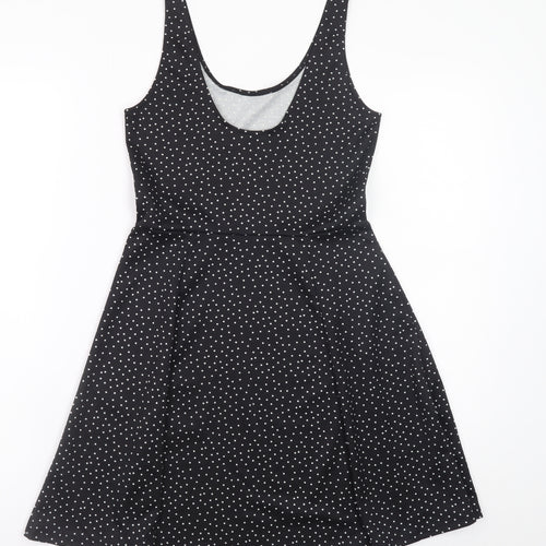 H&M Women Black Polka Dot A-Line Scoop Neck Dress Size 10