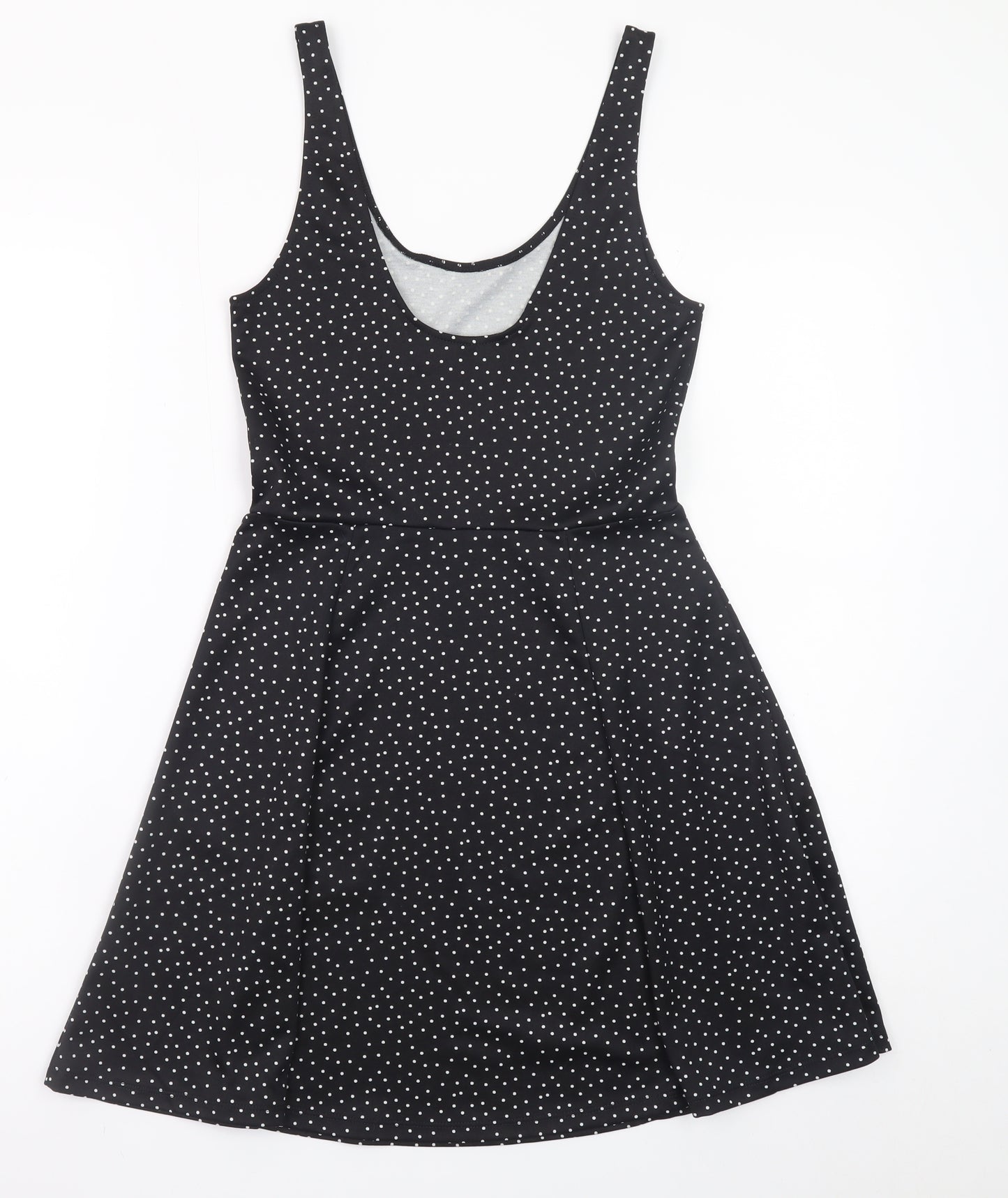 H&M Women Black Polka Dot A-Line Scoop Neck Dress Size 10