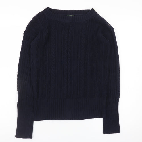 J.Crew Womens Navy Cotton Cable-Knit Jumper XS Crew Neck Long Sleeve