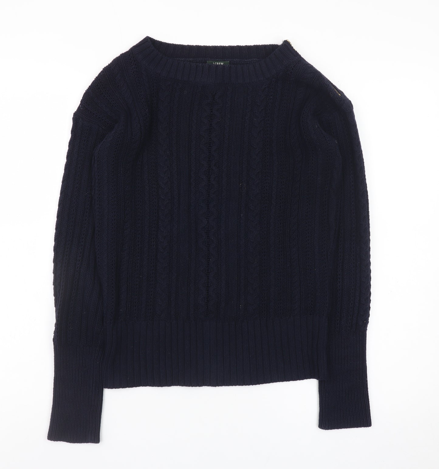 J.Crew Womens Navy Cotton Cable-Knit Jumper XS Crew Neck Long Sleeve