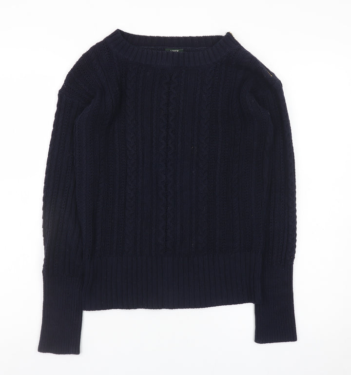 J.Crew Womens Navy Cotton Cable-Knit Jumper XS Crew Neck Long Sleeve