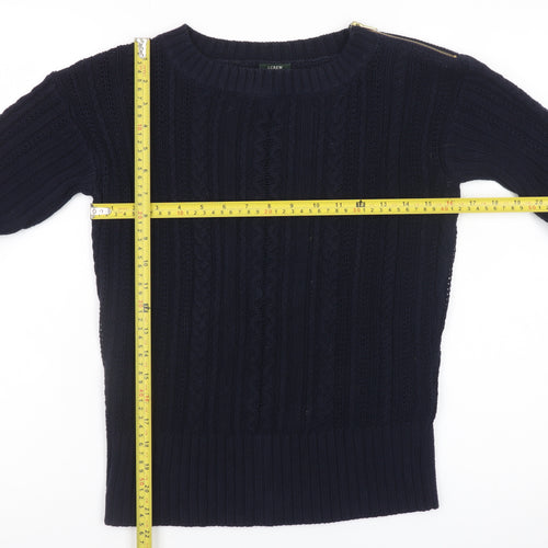 J.Crew Womens Navy Cotton Cable-Knit Jumper XS Crew Neck Long Sleeve