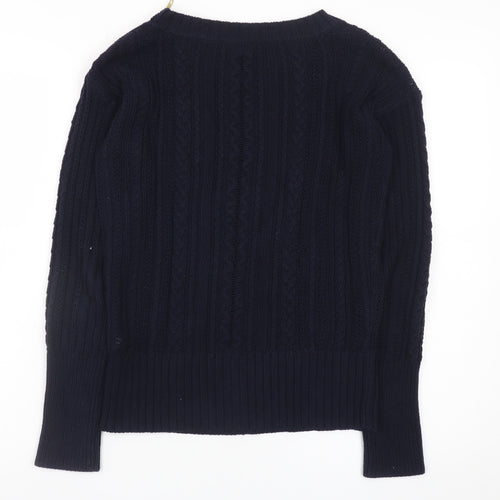 J.Crew Womens Navy Cotton Cable-Knit Jumper XS Crew Neck Long Sleeve