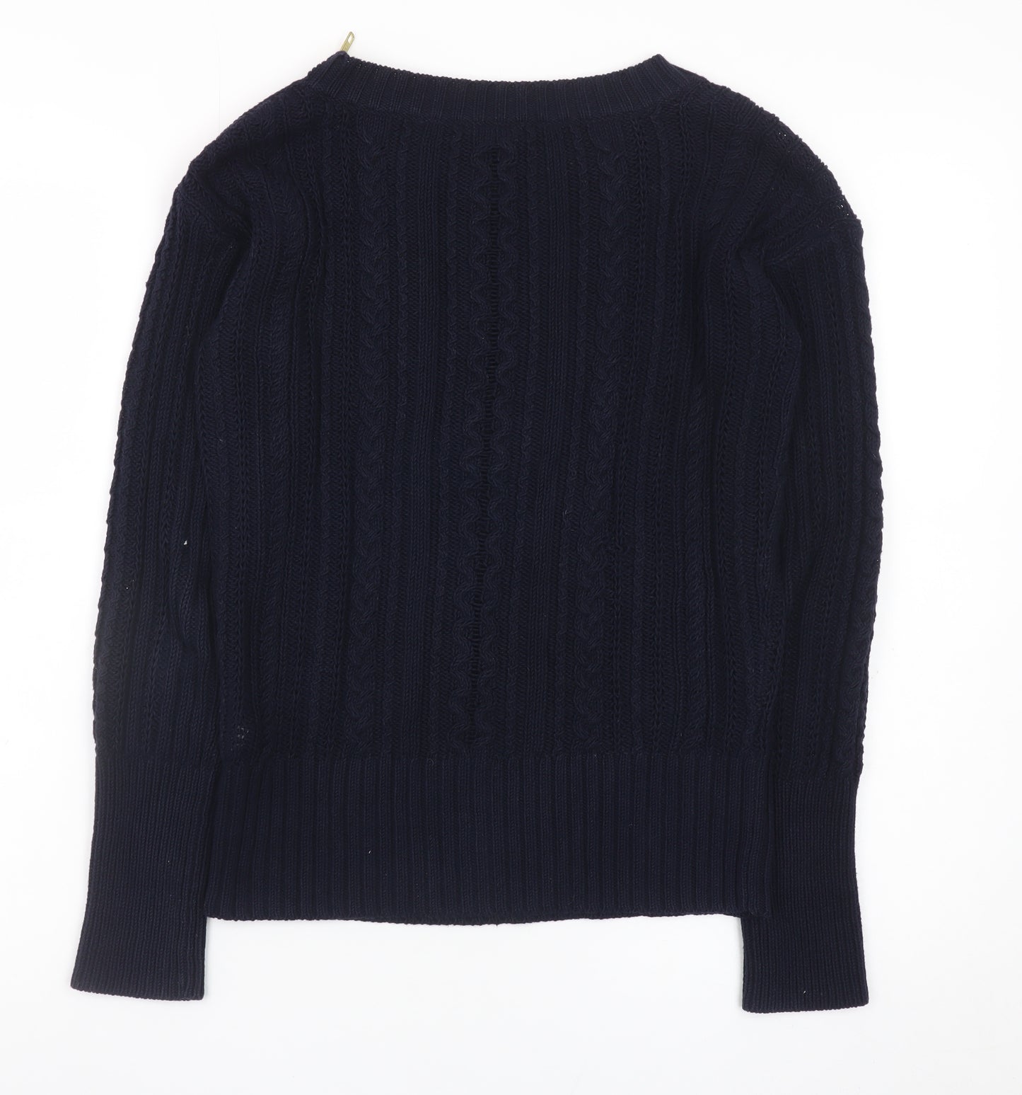 J.Crew Womens Navy Cotton Cable-Knit Jumper XS Crew Neck Long Sleeve