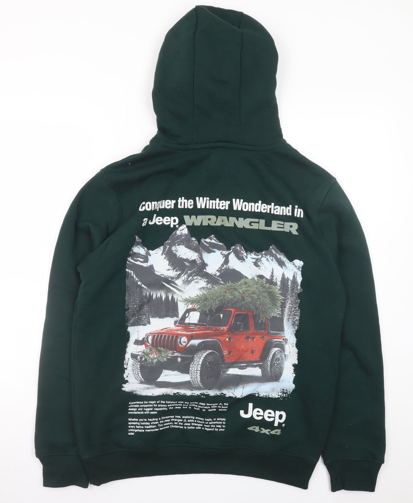 Jeep Mens Green XS Pullover Hoodie with Winter Graphic Print