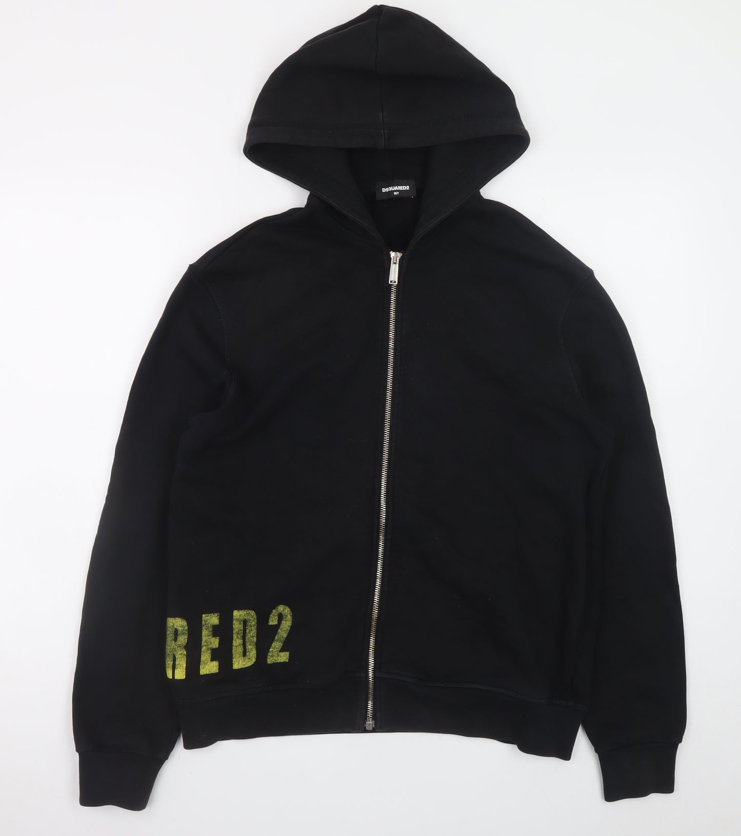 Dsquared2 Boys Black Full Zip Hoodie 16 Years Cotton Blend Graphic Print
