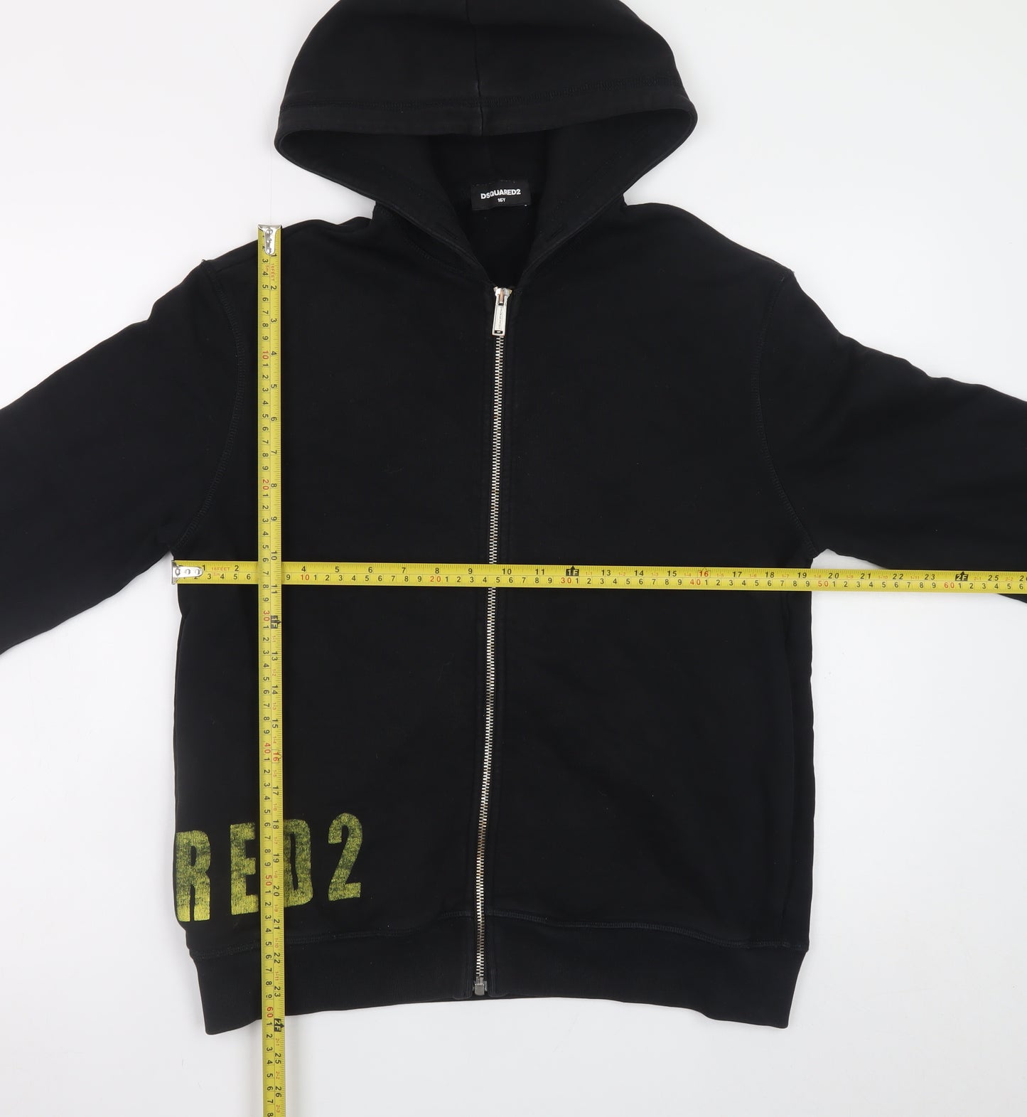 Dsquared2 Boys Black Full Zip Hoodie 16 Years Cotton Blend Graphic Print