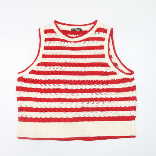 Dunnes Stores Women Red Striped Crochet Tank Top Size 24