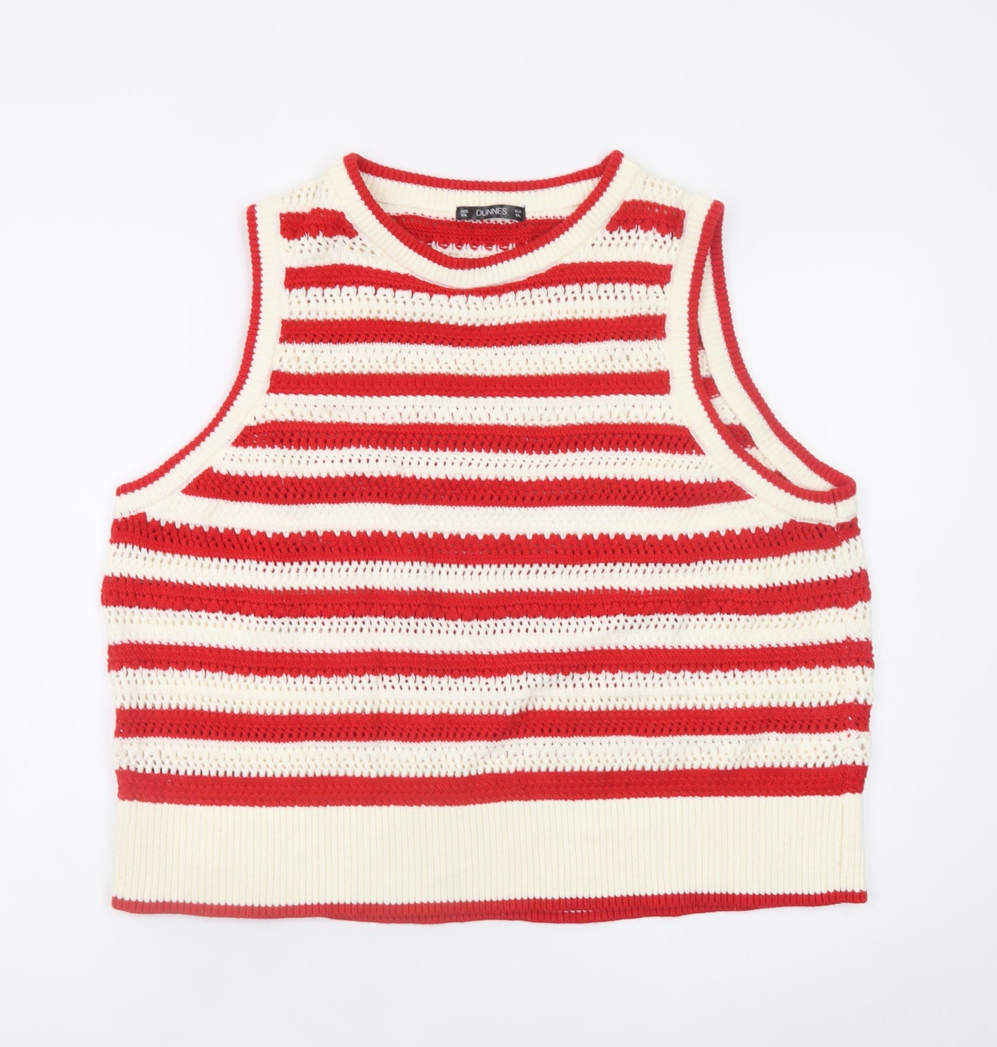 Dunnes Stores Women Red Striped Crochet Tank Top Size 24