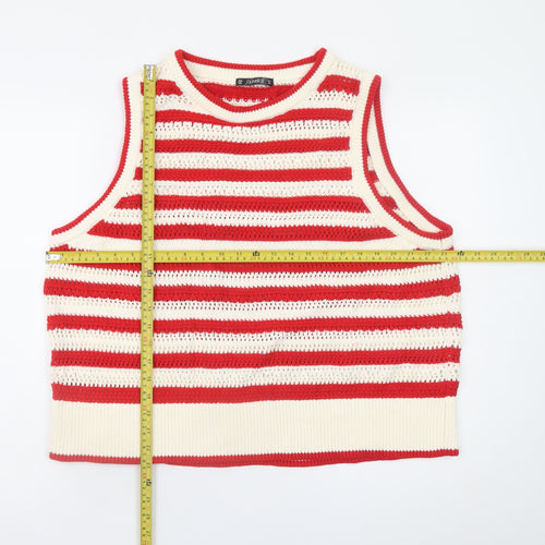 Dunnes Stores Women Red Striped Crochet Tank Top Size 24
