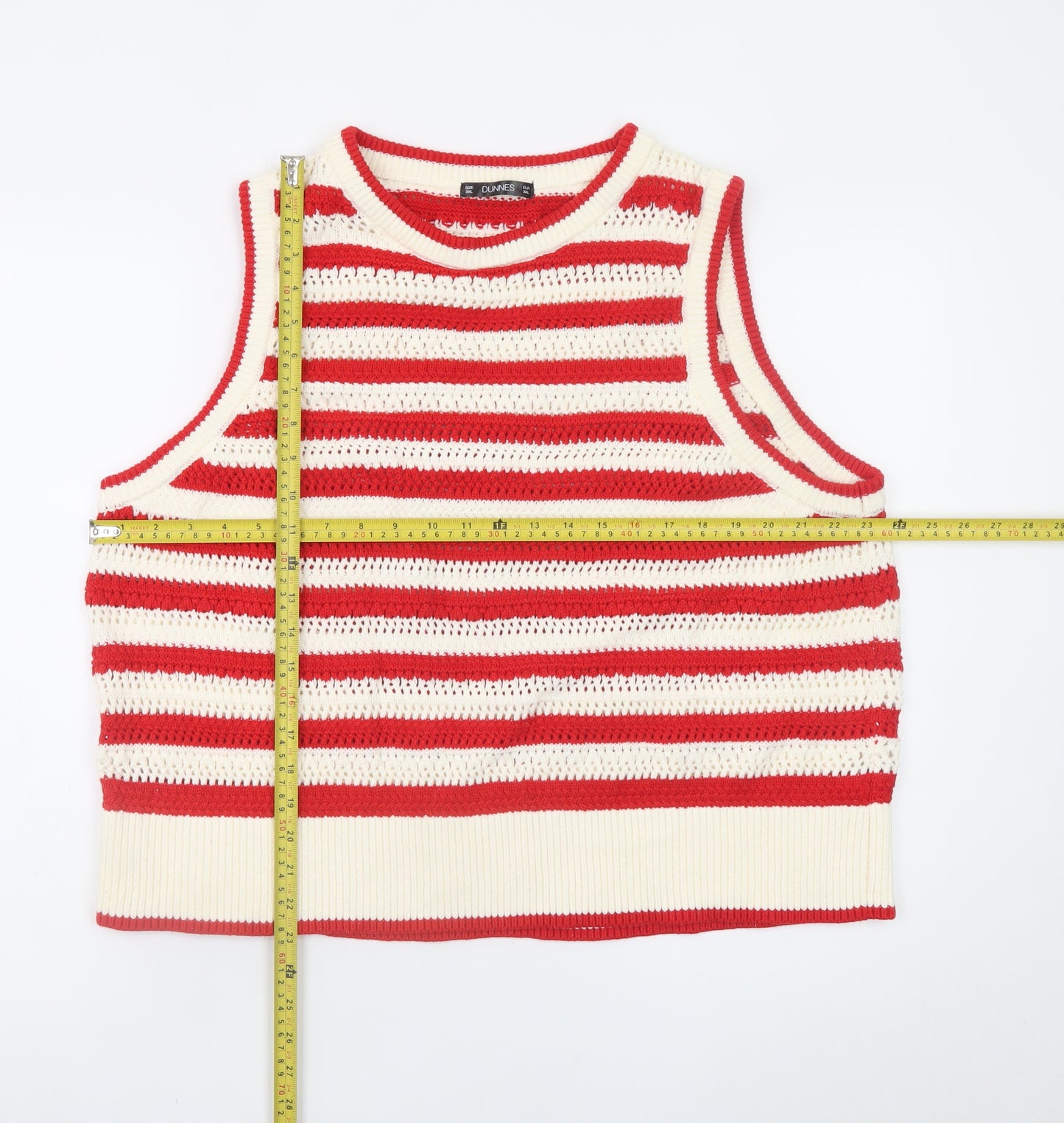 Dunnes Stores Women Red Striped Crochet Tank Top Size 24
