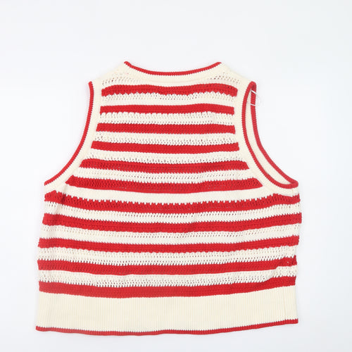Dunnes Stores Women Red Striped Crochet Tank Top Size 24