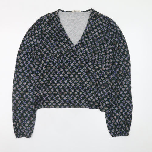 Boden Women’s Blue Geometric Wrap Blouse Size 18 Viscose Stretch
