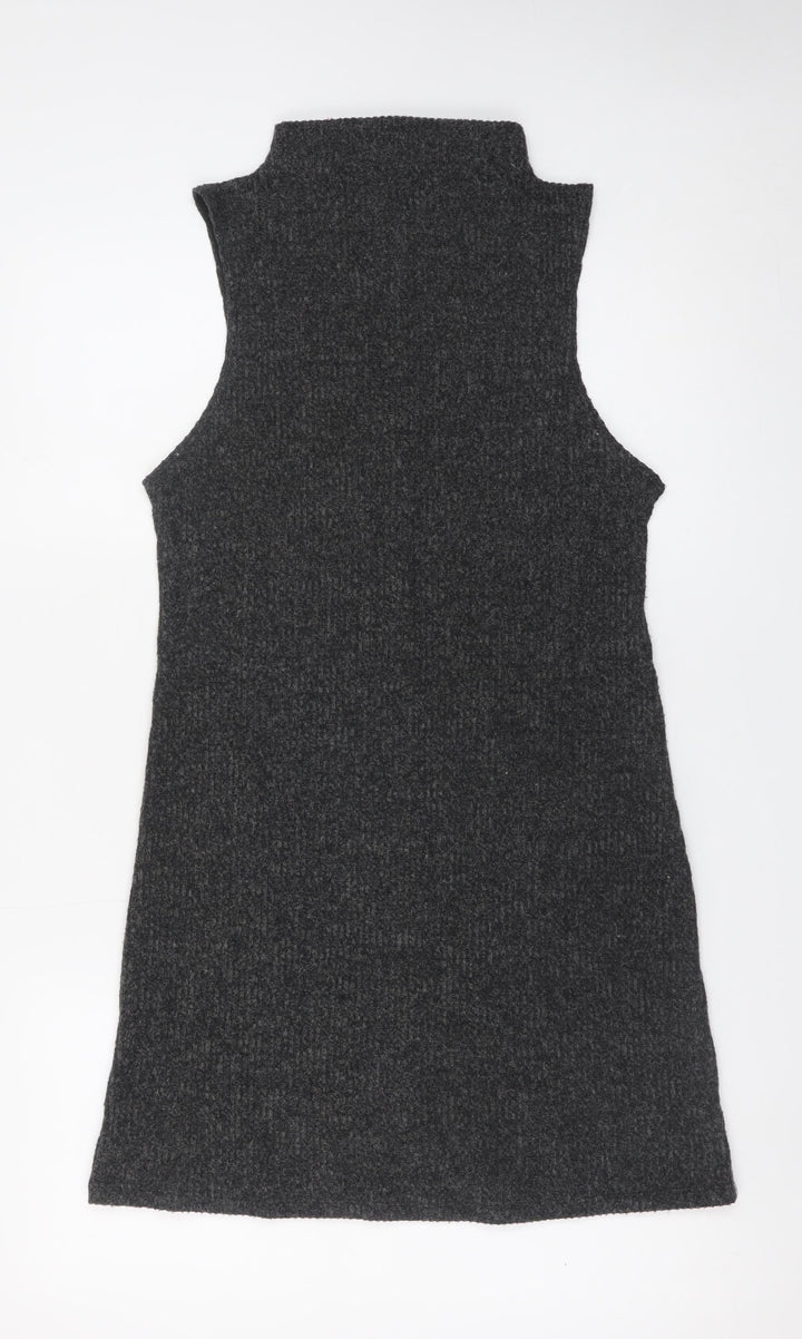 Double Zero Women Grey High Neck Sleeveless Knit Shift Dress M
