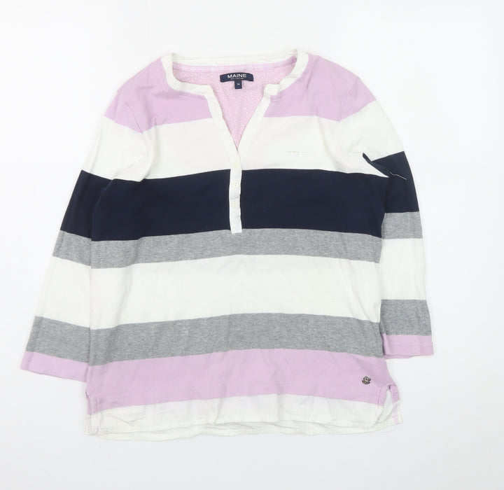 Maine New England Women’s Multicoloured Stripe Cotton Henley Top Size 14