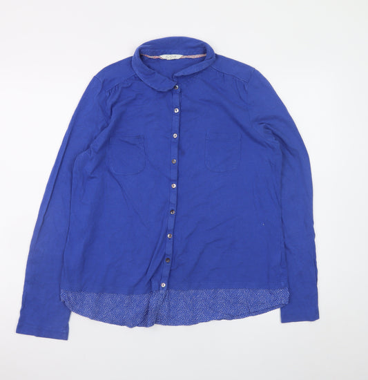 White Stuff Women's Blue Button-Up Long Sleeve Shirt UK 14