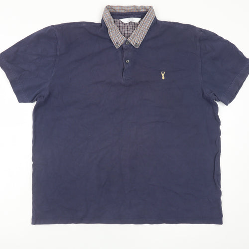 Next Men's Blue Check Collar Polo Shirt XL Cotton Casual