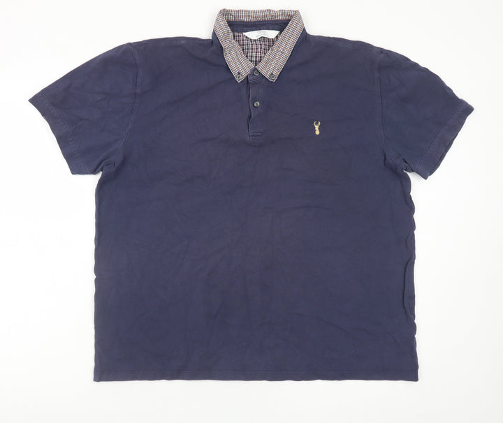 Next Men's Blue Check Collar Polo Shirt XL Cotton Casual
