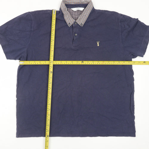 Next Men's Blue Check Collar Polo Shirt XL Cotton Casual