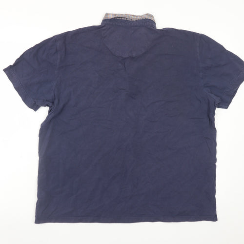 Next Men's Blue Check Collar Polo Shirt XL Cotton Casual