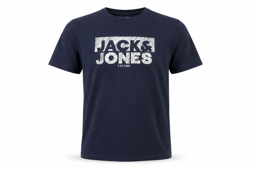 Front view of Jack & Jones Men Blue Regular Fit Logo Cotton T-Shirt L