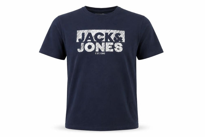 Jack & Jones Men Blue Regular Fit Logo Cotton T-Shirt L