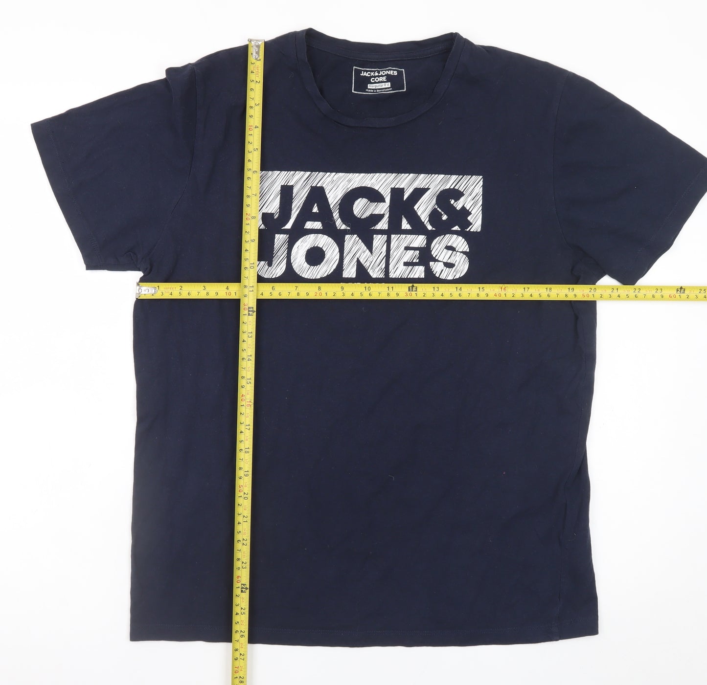 Jack & Jones Men Blue Regular Fit Logo Cotton T-Shirt L