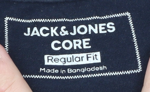 Jack & Jones Men Blue Regular Fit Logo Cotton T-Shirt L