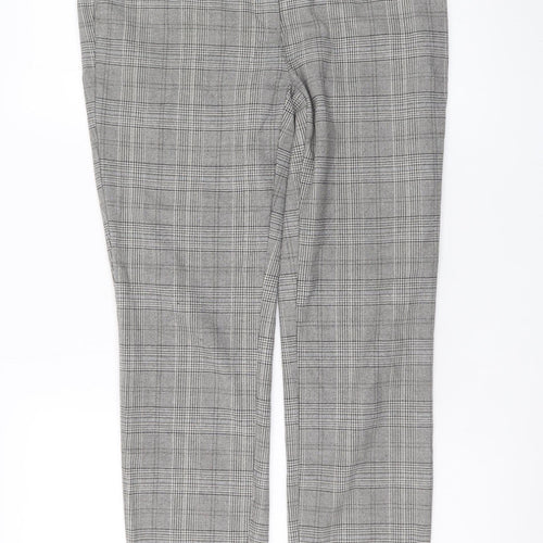 Zara Womens Grey Check Slim Trousers Size L Plaid Workwear