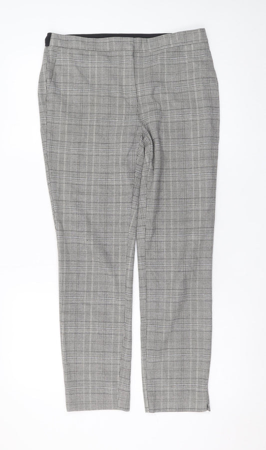 Zara Womens Grey Check Slim Trousers Size L Plaid Workwear