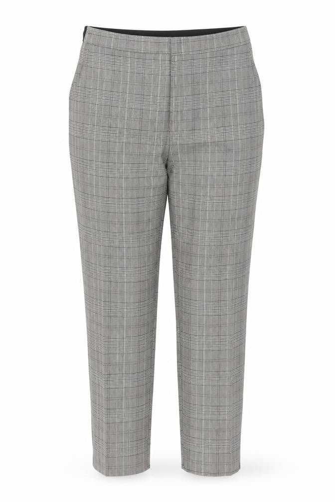 Front view of Zara women’s grey check slim trousers, size L, plaid workwear