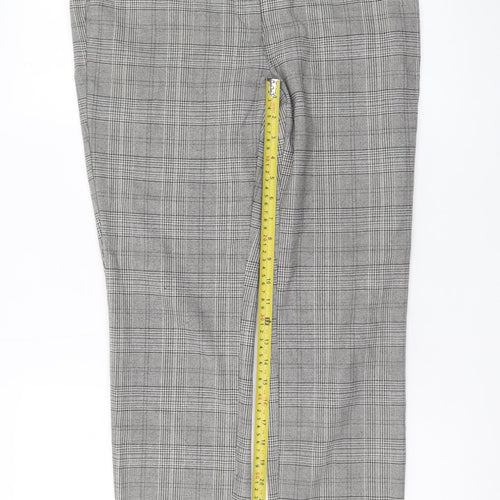 Zara Womens Grey Check Slim Trousers Size L Plaid Workwear